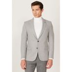 AC&Co / Altınyıldız Classics Erkek Gri Slim Fit Dar Kesim Mono Yaka Desenli Yünlü Blazer Ceket