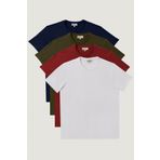 AC&Co / Altınyıldız Classics Erkek Hakı-bordo-lacı-beyaz Slim Fit Dar Kesim Bisiklet Yaka %100 Pamuk 4'lü Basic Tişört Paketi