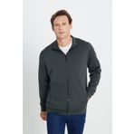 AC&Co / Altınyıldız Classics Erkek Haki Pamuklu İnterlok Kumaş Fermurlı Cepli Esnek Sweatshirt Ceket Standart Fit Dik Yaka