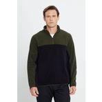 AC&Co / Altınyıldız Classics Erkek Hakı-sıyah Anti-pilling Tüylenme Yapmayan Standart Fit Dik Yaka Içi Polarlı Polar Sweatshirt