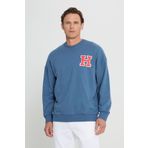 AC&Co / Altınyıldız Classics Erkek İndigo Harvard Lisanslı 3 İplik Pamuklu Oversize Fit Bol Kesim Bisiklet Yaka Sweatshirt