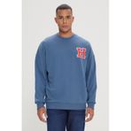 AC&Co / Altınyıldız Classics Erkek İndigo Oversize Fit Bol Kesim Harvard Lisanslı Pamuklu Bisiklet Yaka Sweatshirt İndigo