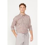 AC&Co / Altınyıldız Classics Erkek Kahverengı Slim Fit Dar Kesim Düğmeli Yaka Desenli Gömlek