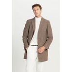 AC&Co / Altınyıldız Classics Erkek Kahverengı Standart Fit Normal Kesim Mono Yaka Armürlü Kapak Cepli Palto Kahverengi