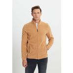 AC&Co / Altınyıldız Classics Erkek Karamel Anti-pilling Tüylenme Yapmayan Standart Fit Dik Bato Yaka Sweatshirt Polar Ceket