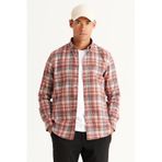 AC&Co / Altınyıldız Classics Erkek Kıremıt-sıyah Slim Fit Dar Kesim Düğmeli Yaka Pamuklu Ekose Desenli Flanel Oduncu Gömlek
