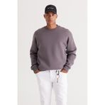 AC&Co / Altınyıldız Classics Erkek Koyu Grı Oversize Fit Bol Kesim Pamuklu İçi Polarlı Bisiklet Yaka Sweatshirt Koyu Gri