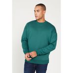 AC&Co / Altınyıldız Classics Erkek Koyu Yeşil Oversize Fit Bol Kesim Pamuklu Içi Polarlı 3 Iplik Bisiklet Yaka Sweatshirt