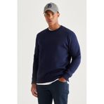 AC&Co / Altınyıldız Classics Erkek Lacı Standart Fit Normal Kesim İçi Polarlı Bisiklet Yaka Sweatshirt Lacivert