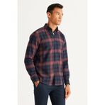 AC&Co / Altınyıldız Classics Erkek Lacivert-Bordo Slim Fit Dar Kesim Düğmeli Yaka Pamuklu Gömlek