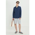 AC&Co / Altınyıldız Classics Erkek Lacivert-Ekru %100 Pamuk Keten Görünümlü Comfort Fit Rahat Kesim Çizgili Yan Cep Şort