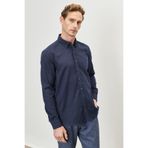 AC&Co / Altınyıldız Classics Erkek Lacivert Slim Fit Dar Kesim Düğmeli Yaka Flanel Oduncu Gömlek
