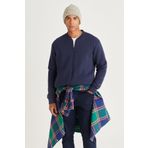 AC&Co / Altınyıldız Classics Erkek Lacivert Standart Fit Içi Polarlı 3 Iplik Fermuarlı Kolej Yaka Pamuklu Sweatshirt Ceket