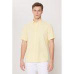 AC&Co / Altınyıldız Classics Erkek Sarı Slim Fit Dar Kesim Gizli Düğme Yaka Kısa Kollu Gömlek