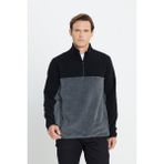 AC&Co / Altınyıldız Classics Erkek Siyah-Açık Melanj Anti-Pilling Tüylenme Yapmayan Standart Fit Dik Yaka Polar Sweatshirt