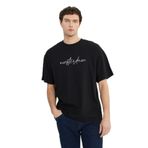 AC&Co / Altınyıldız Classics Erkek Siyah-Beyaz Oversize %100 Pamuk Geniş Kesim Baskılı Bisiklet Yaka Tişört