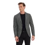 AC&Co / Altınyıldız Classics Erkek Siyah-Beyaz Slim Fit Dar Kesim Kırlangıç Yaka Desenli Blazer Ceket