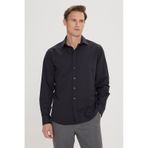 AC&Co / Altınyıldız Classics Erkek Sıyah Comfort Fit Geniş Kesim Klasik Yaka Pamuklu Rahat Armürlü Gömlek Siyah