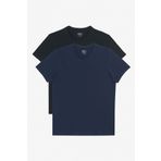 AC&Co / Altınyıldız Classics Erkek Siyah-lacivert 2'li V Yaka %100 Pamuk Slim Fit Dar Kesim Basic Tişört