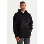 AC&Co / Altınyıldız Classics Erkek Siyah Oversize Fit Bol Kesim Kapüşonlu Içi Polarlı 3 Iplik Baskılı Sweatshirt