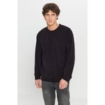 AC&Co / Altınyıldız Classics Erkek Siyah Polar Sweatshirt Standart Fit Normal Kesim Bisiklet Yaka