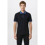 AC&Co / Altınyıldız Classics Erkek Siyah-Saks Regular Fit Geniş Kesim Polo Yaka %100 Pamuk Tişört