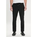 AC&Co / Altınyıldız Classics Erkek Sıyah Slim Fit Dar Kesim Beli Bağlamalı Yan Cep Gofre Desenli Pantolon