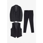 AC&Co / Altınyıldız Classics Erkek Sıyah Slim Fit Dar Kesim Kırlangıç Yaka Kapak Cepli Yelekli Takım Elbise Siyah