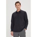 AC&Co / Altınyıldız Classics Erkek Sıyah Slim Fit Dar Kesim Klasik Yaka Pamuklu Armürlü Gömlek - Siyah