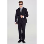 AC&Co / Altınyıldız Classics Erkek Sıyah Slim Fit Dar Kesim Mono Yaka Beli Bağlamalı Kapak Cepli Esnek Takım Elbise Siyah