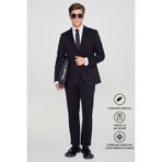 AC&Co / Altınyıldız Classics Erkek Siyah Slim Fit Dar Kesim Mono Yaka Beli Bağlamalı Kapak Cepli Esnek Takım Elbise