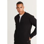 AC&Co / Altınyıldız Classics Erkek Sıyah Standart Fit Normal Kesim İçi Polarlı Kolej Yaka Pamuklu Sweatshirt Siyah