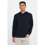 Ac&Co / Altınyıldız Classics Erkek Sıyah Standart Fit Normal Kesim Kapüşonlu Ottoman Desenli Cepli Sweatshirt Sıyah Siyah