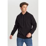 AC&Co / Altınyıldız Classics Erkek Siyah Sweatshirt Polar Standart Fit Normal Kesim Kapüşon Yaka