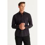 Ac&co / Altınyıldız Classics Erkek Siyah Ütülemesi Kolay Slim Fit Dar Kesim Klasik Yaka Pamuklu Gömlek
