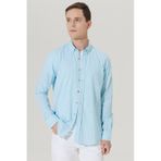 AC&Co / Altınyıldız Classics Erkek Turkuaz Slim Fit Dar Kesim Düğmeli Yaka Keten Görünümlü %100 Pamuk Flamlı Gömlek