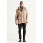 AC&Co / Altınyıldız Classics Erkek Vızon Standart Fit Normal Kesim Kapüşonlu Dik Yaka Trençkot Vizon