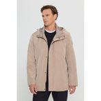 AC&Co / Altınyıldız Classics Erkek Vizon Standart Fit Normal Kesim Rüzgar Geçirmez Kapüşonlu Dik Yaka Mont Trençkot