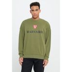 AC&Co / Altınyıldız Classics Haki Harvard Lisanslı 3 İplik Pamuklu Oversize Fit Bol Kesim Bisiklet Yaka Sweatshirt