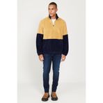 AC&Co / Altınyıldız Classics Hardal-lacivert Standart Fit Dik Bato Yaka Kanguru Cepli Çift Renkli Sherpa Polar Sweatshirt