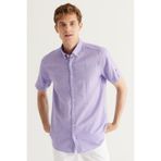 AC&Co / Altınyıldız Classics Lila Keten Slim Fit Dar Kesim Düğmeli Yaka Gömlek