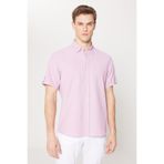 AC&Co / Altınyıldız Classics Lila Slim Fit Dar Kesim Gizli Düğme Yaka Kısa Kollu Gömlek