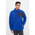 AC&Co / Altınyıldız Classics Oversize Bol Kesim Bato Yaka Cep Detaylı Fermuarlı Soğuk Geçirmez Polar Sweatshirt, Renk Saks Mavi, Beden L