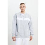 AC&Co / Altınyıldız Classics Oversize Bol Kesim Kolej Yaka Desenli Sweatshirt, Renk Açık Gri, Beden M