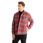AC&Co / Altınyıldız Classics Oversize Fit Geniş Kesim Düğmeli Yaka Ekose Gömlek Ceket, Renk Kırmızı, Beden M