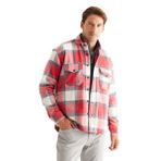 AC&Co / Altınyıldız Classics Oversize Fit Geniş Kesim Düğmeli Yaka Gömlek Ceket, Renk Kirmizi Ekru, Beden L