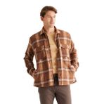 AC&Co / Altınyıldız Classics Oversize Fit Geniş Kesim Düğmeli Yaka Kareli Oduncu Gömlek Ceket, Renk Kahverengi-Vizon, Beden L