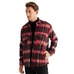 AC&Co / Altınyıldız Classics Oversize Fit Geniş Kesim Düğmeli Yaka Kareli Oduncu Gömlek Ceket, Renk Kırmızı-Siyah, Beden M