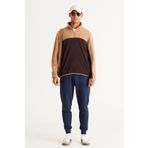 AC&Co / Altınyıldız Classics Standart Fit Dik Yaka İçi Polarlı Çift Renk Polar Sweatshirt, Renk Sutlu Kahve-Kahve, Beden XL