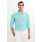 AC&Co / Altınyıldız Classics Turkuaz Comfort Fit Rahat Kesim Gizli Düğme Yaka %100 Pamuk Flamlı Gömlek